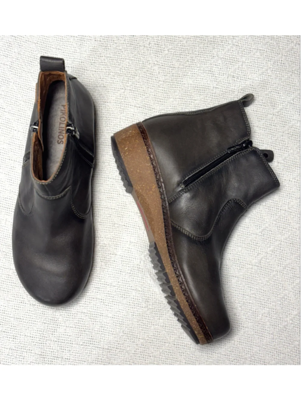 Pikolinos Granada Leather Ankle Booties Lead Grey Size 39 EU 8.5 US EUC Granola